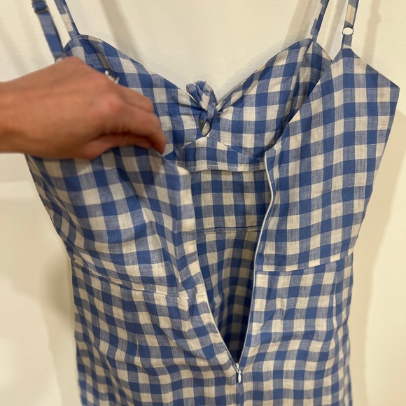 Reformation Linen Mini Sundress adjustable straps Blue & White checkered Size 8 - Picture 8 of 11